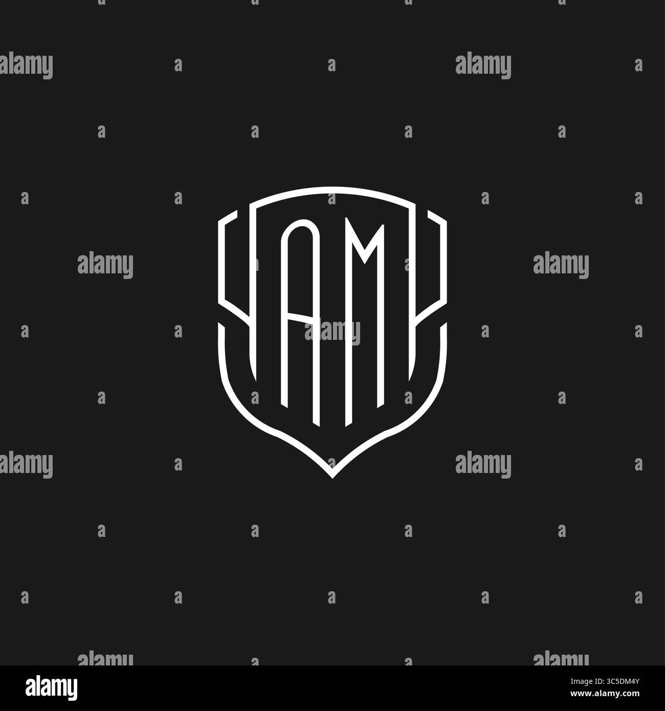 Initial AM Logo Monoline Schildform mit Vektorgrafik Stock Vektor