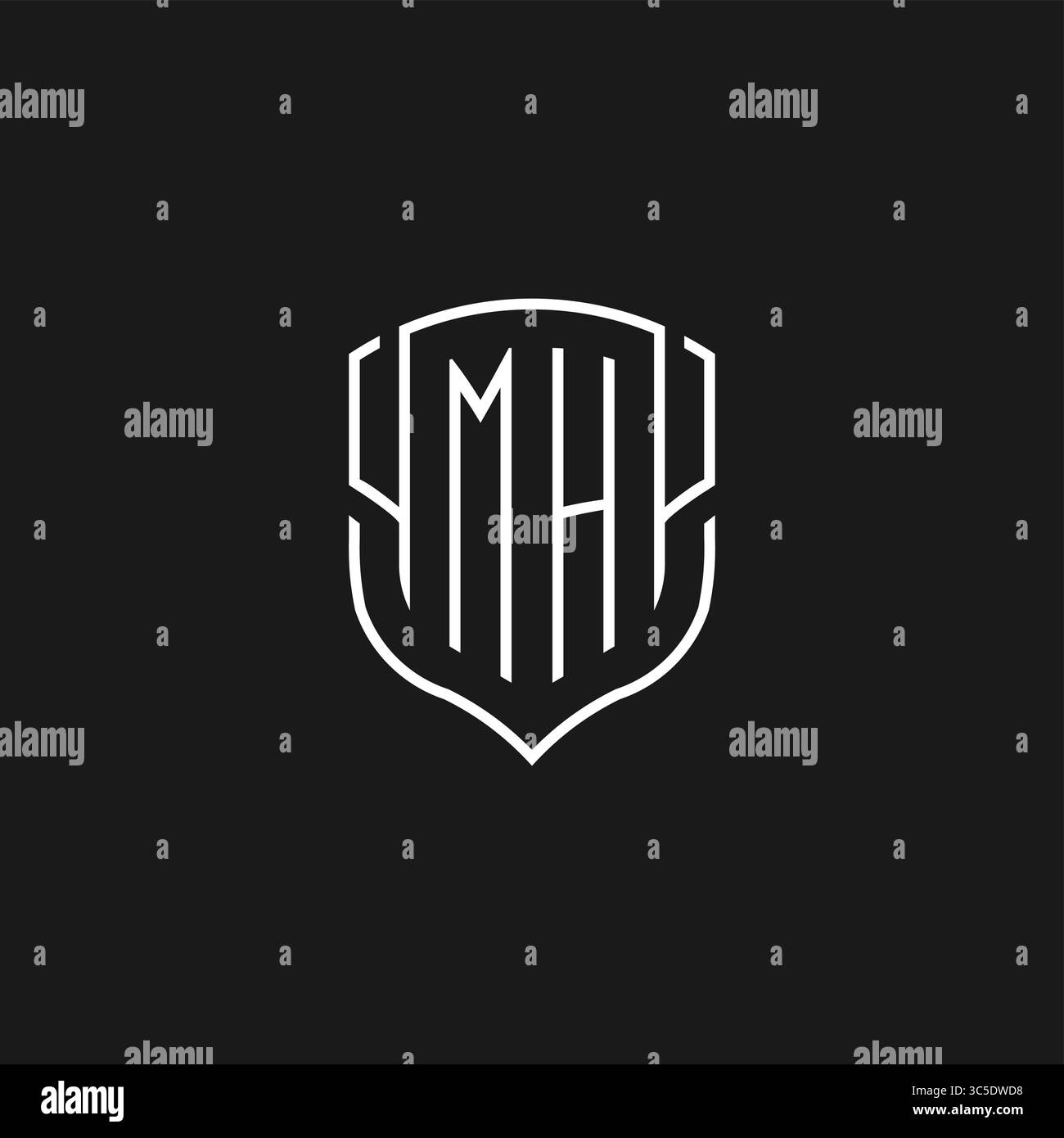 Initial MH Logo Monoline Schildform mit Vektorgrafik Stock Vektor