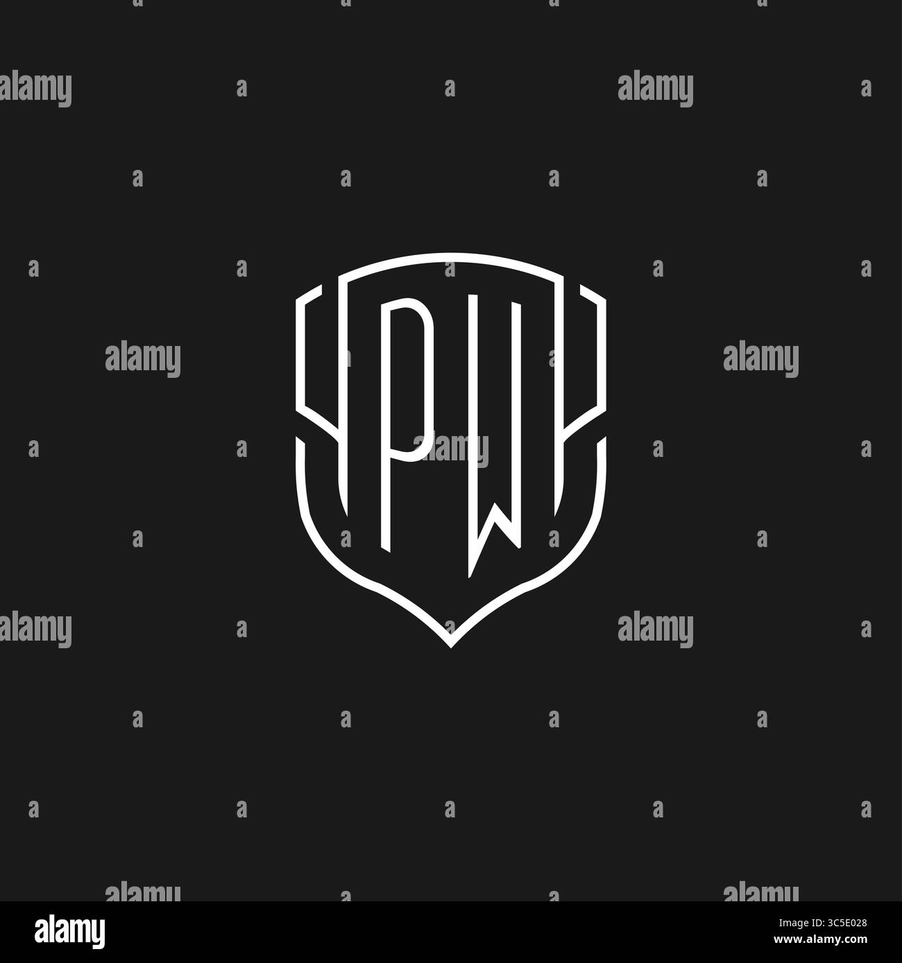 Initial PW Logo Monoline Schildform mit Vektorgrafik Stock Vektor