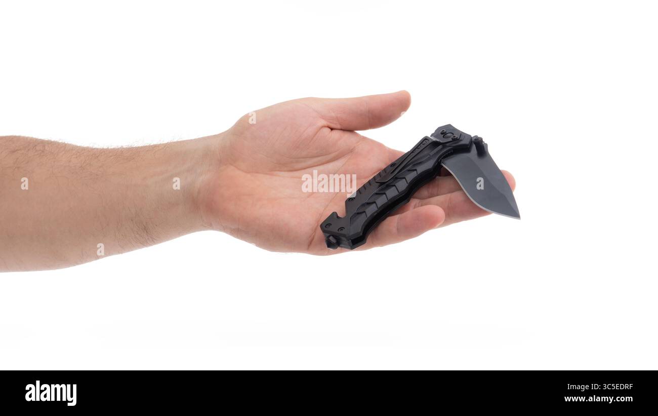 Hochwertiges Klappmesser präzise in der Hand gehalten Stockfoto