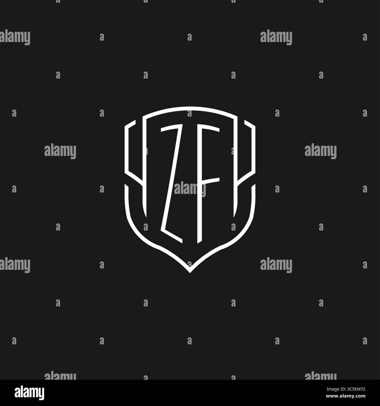 Initial ZF Logo Monoline Schildform mit Vektorgrafik Stock Vektor