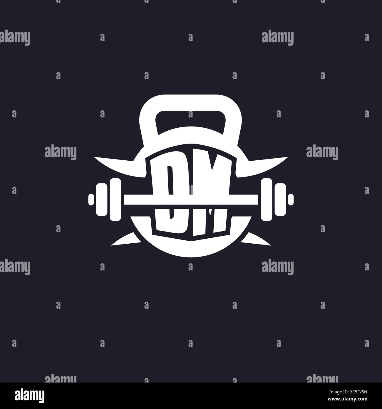 Erstes DM-Logo für Fitness mit einfacher, aber kreativer Langhantel- und Tellersymbol-Vektorgrafik Stock Vektor