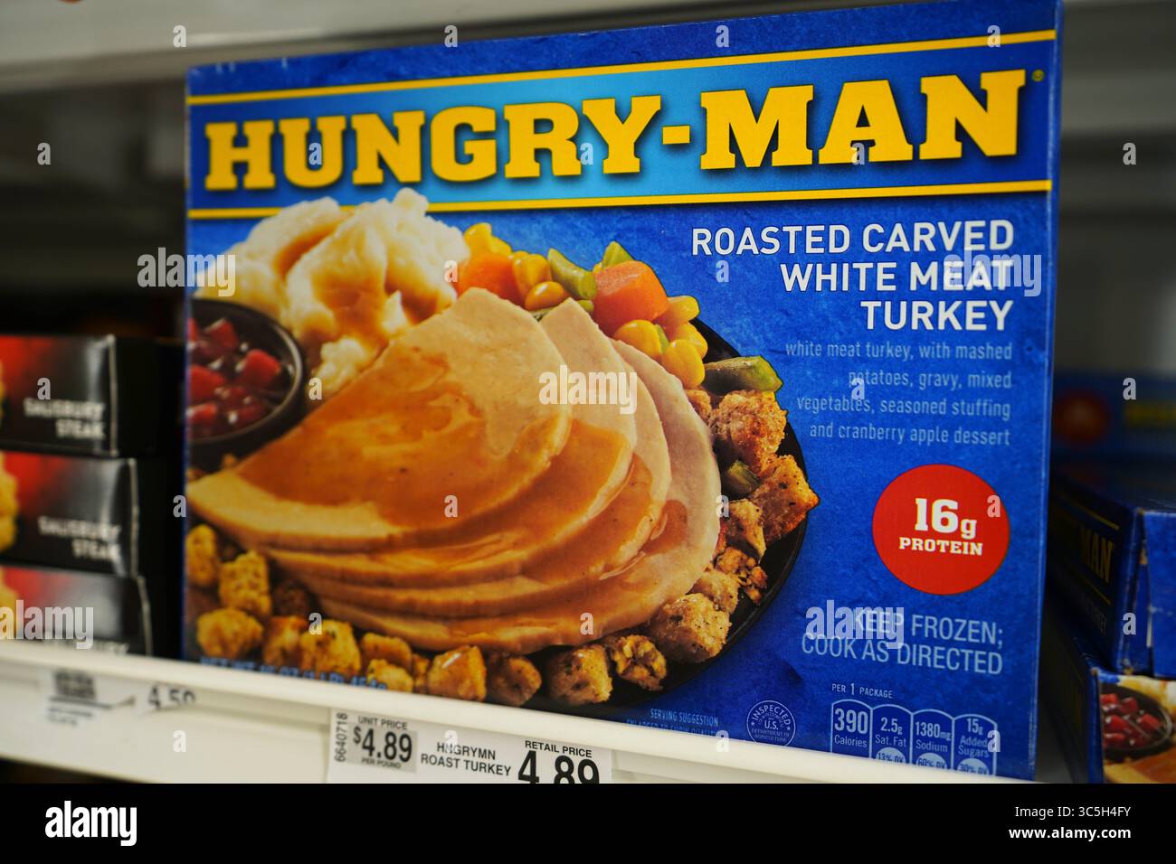 Hungry man Roasted White Meat Truthahn TV Dinner Produkte Throwback Vintage Retro Brand Classic American Stockfoto