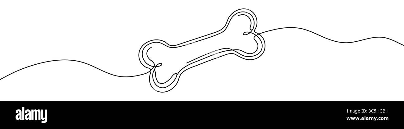 Black Bone in One-Line-Art. Knochenzeichnung mit bearbeitbarer Kontur auf weißem Hintergrund. Stock Vektor