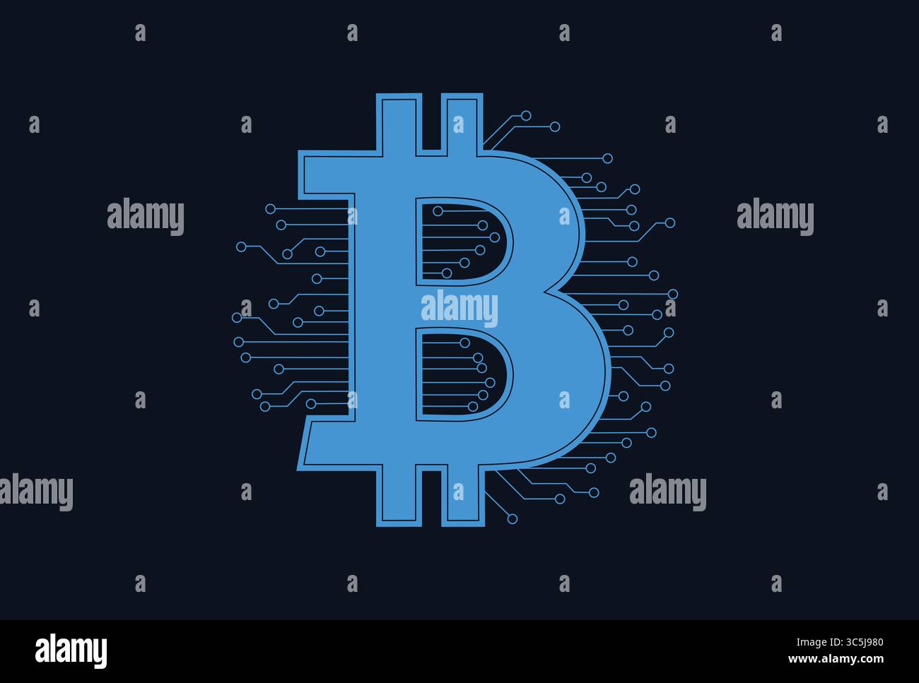 Bitcoin integriert elektronische Schaltungen Blockchain Technologie Konzept Vektor Illustration. Stock Vektor