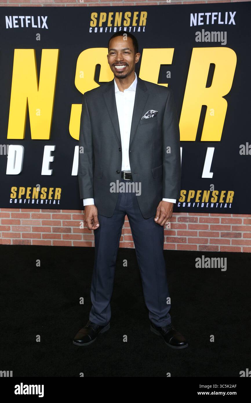27. Februar 2020, La, USA: Brandon Scales kommt am 27. Februar 2020 zur Premiere von „Spenser Confidential“ im Regency Village Theatre in Los Angeles, CA (Credit Image: © Famous/Ace Pictures via ZUMA Press) Stockfoto