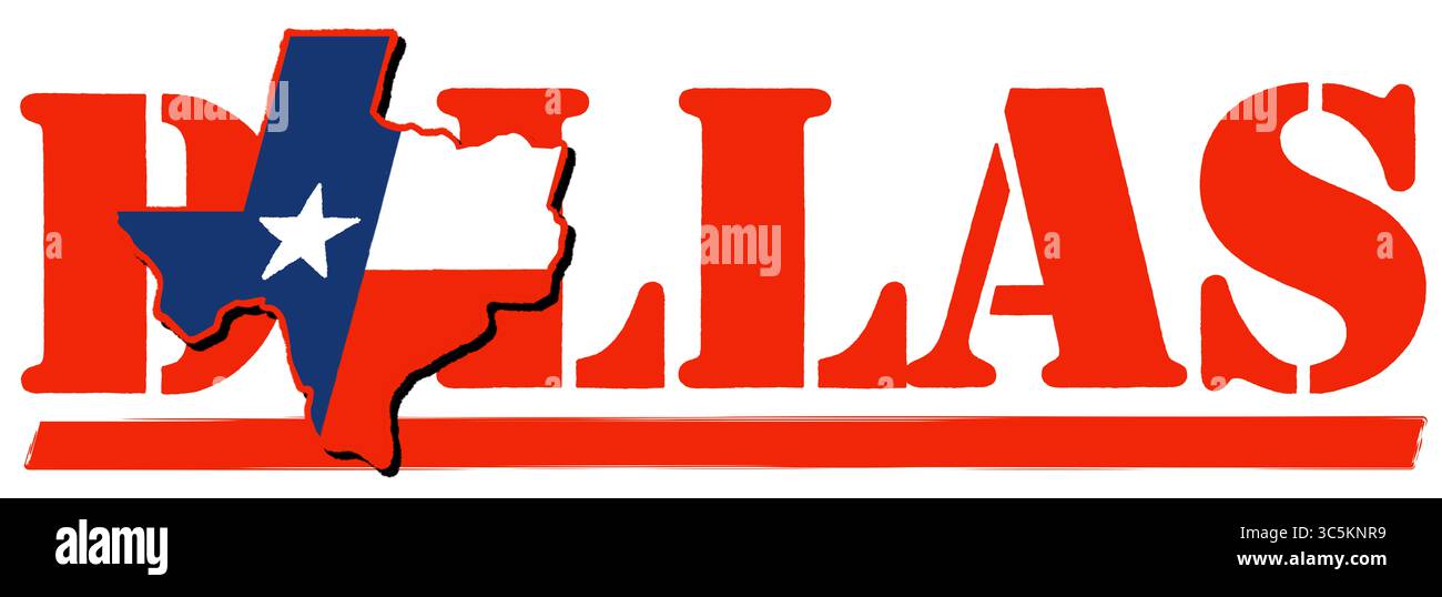 Vektorkarte des Bundesstaates Dallas Texas – Moderne flache Illustration der Silhouette des US-Bundesstaates, perfekt für Web, Infografiken, Bildung, Präsentationen, und c Stockfoto