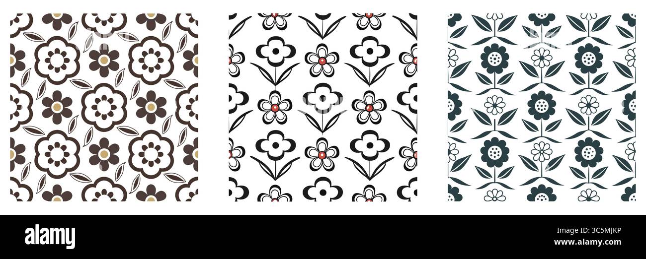 Nahtloses, Handgezeichnetes Muster-Paket, Einzigartige Geometrische Und Botanische Fliesendesigns Stock Vektor