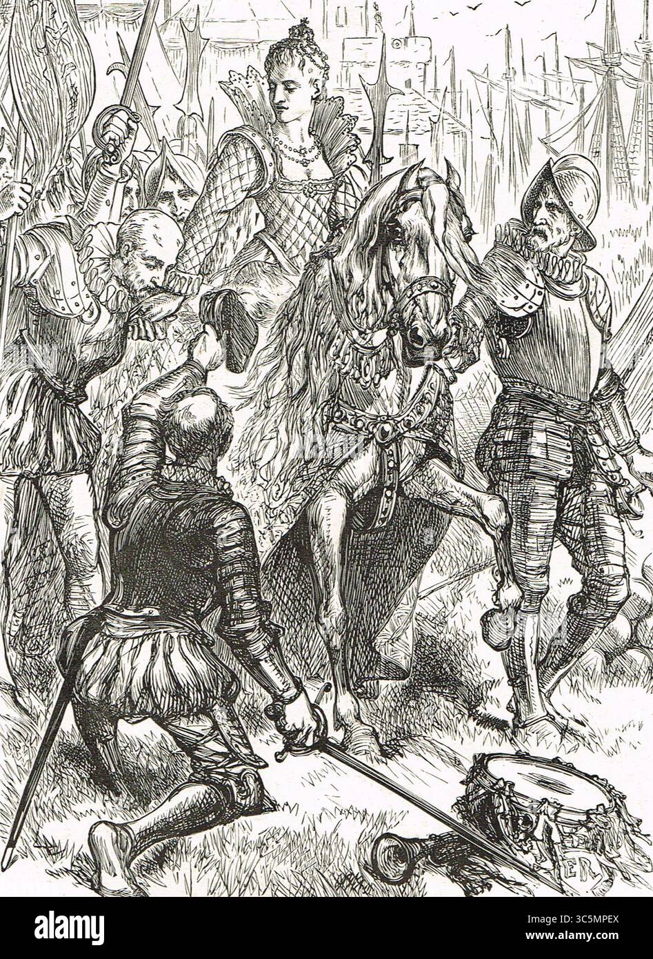 Queen Elizabeth I Inspektion Truppen in Tilbury, Essex, 8. August 1588 Stockfoto