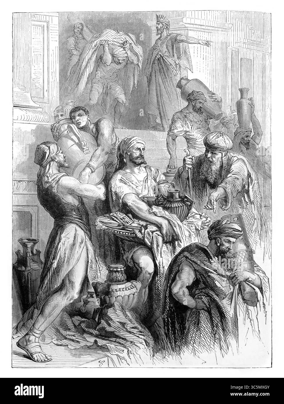 Abbildung der Entfernung der Schiffe des Baals aus dem Tempel von Jerusalem durch das Kommando von König Josia (Könige) aus dem antiken 19. Jahrhundert Stockfoto