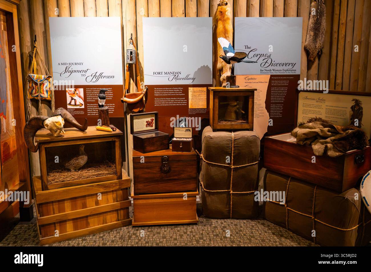 Washburn, ND, USA - 8. Juli 2025: Im North Dakota Lewis and Clark Interpretive Center Stockfoto