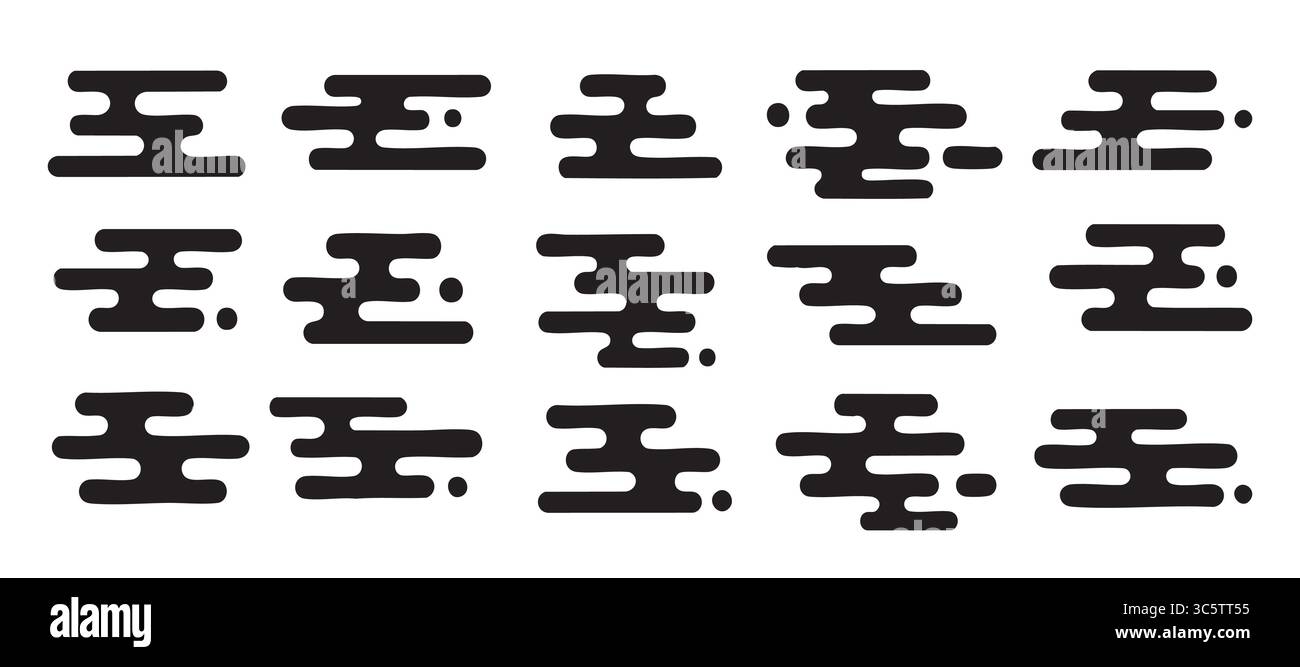 Die von traditioneller japanischer Kunst inspirierten japanischen Wolkenmotive vermischen sich mit dekorativen Mustern und Silhouettenlinien. Vektordesigns sind perfekt für Stock Vektor