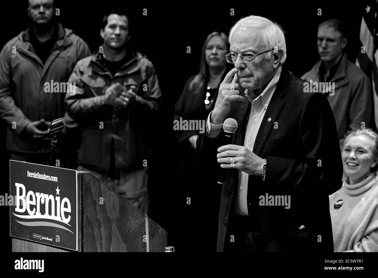1. Februar 2020, Indianola, Iowa, USA: Demokratischer Präsidentschaftskandidat, US-Senator BERNIE SANDERS bei einer Wahlkampfkundgebung. (Bild: © Philip A. Shucet/ZUMA Wire) Stockfoto