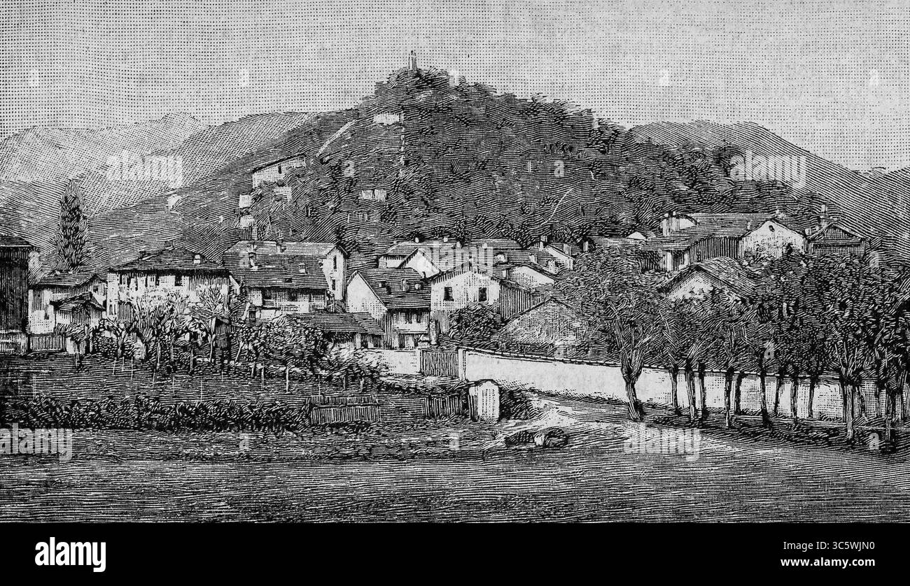 Monferrato presso Borgo San Dalmazzo (xilografia). Stockfoto