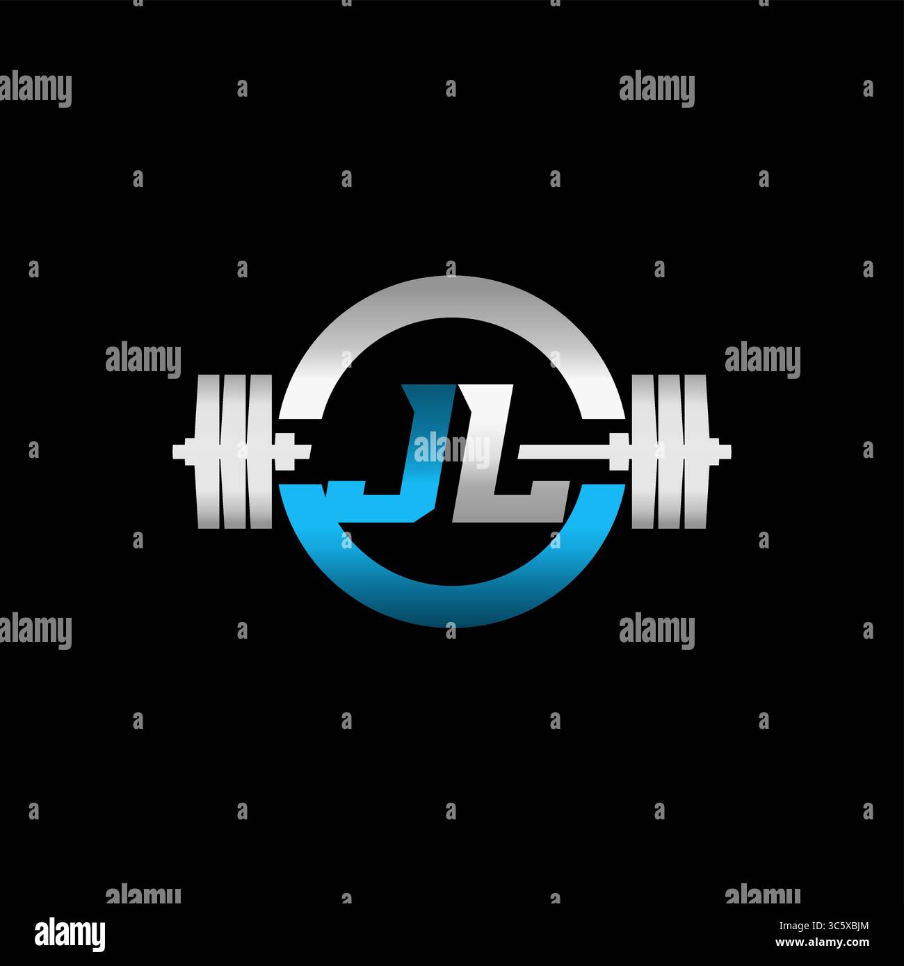 Fitness Gym Logo Anfangsbuchstabe JL mit Hantel und Kreisvektorgrafik Stock Vektor