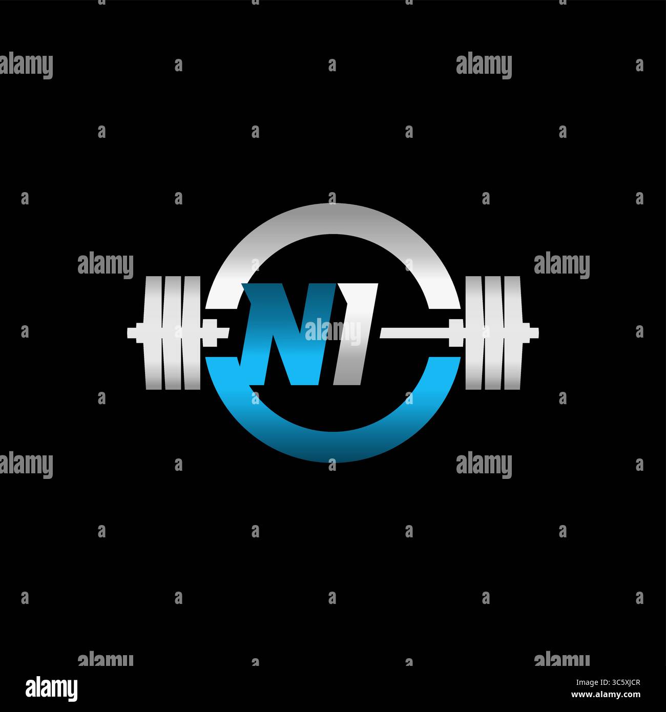 Fitness Gym Logo Anfangsbuchstabe NI mit Hantel und Kreisvektorgrafik Stock Vektor
