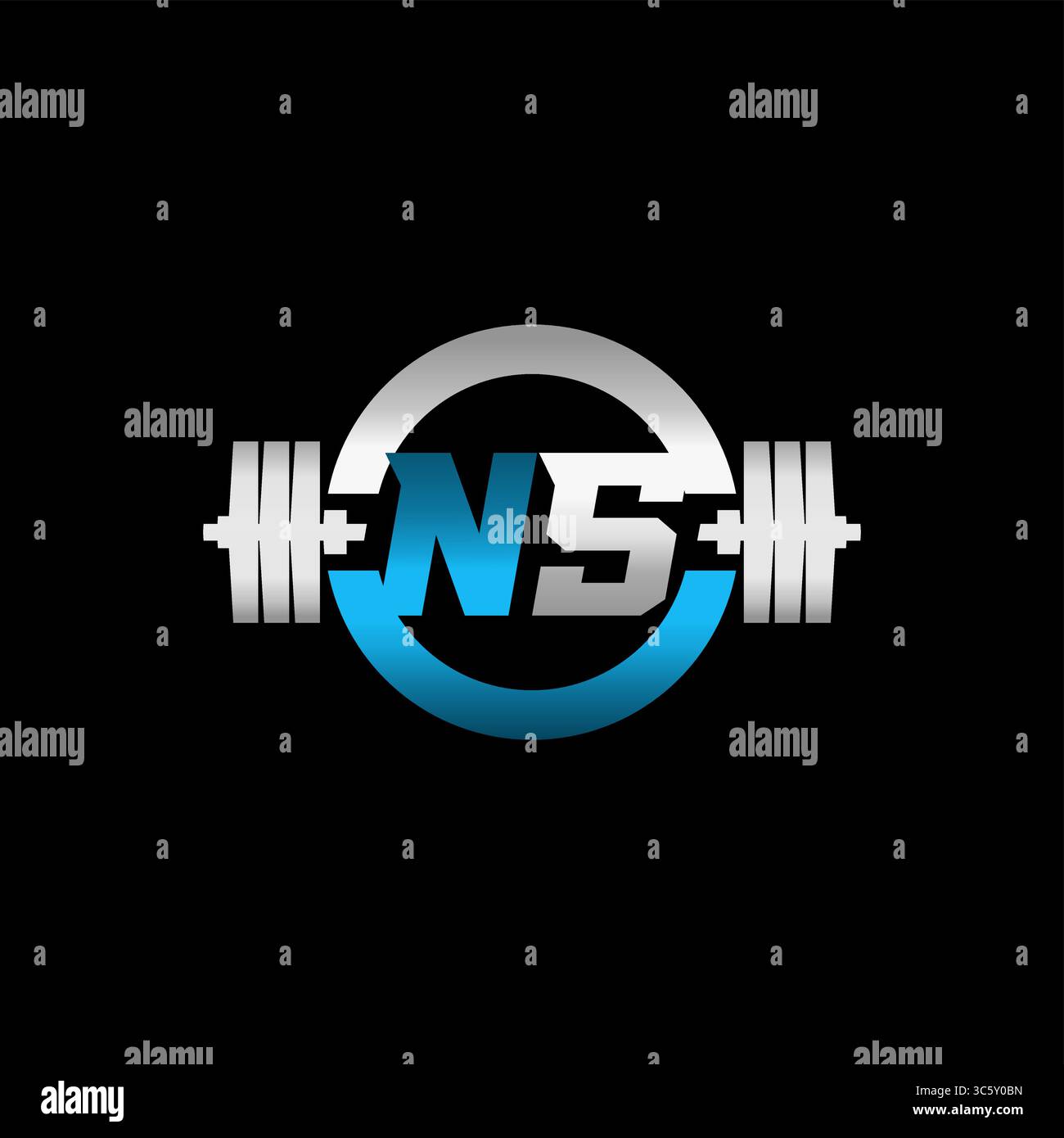 Fitness Gym Logo Anfangsbuchstabe NS mit Hantel und Kreisvektorgrafik Stock Vektor