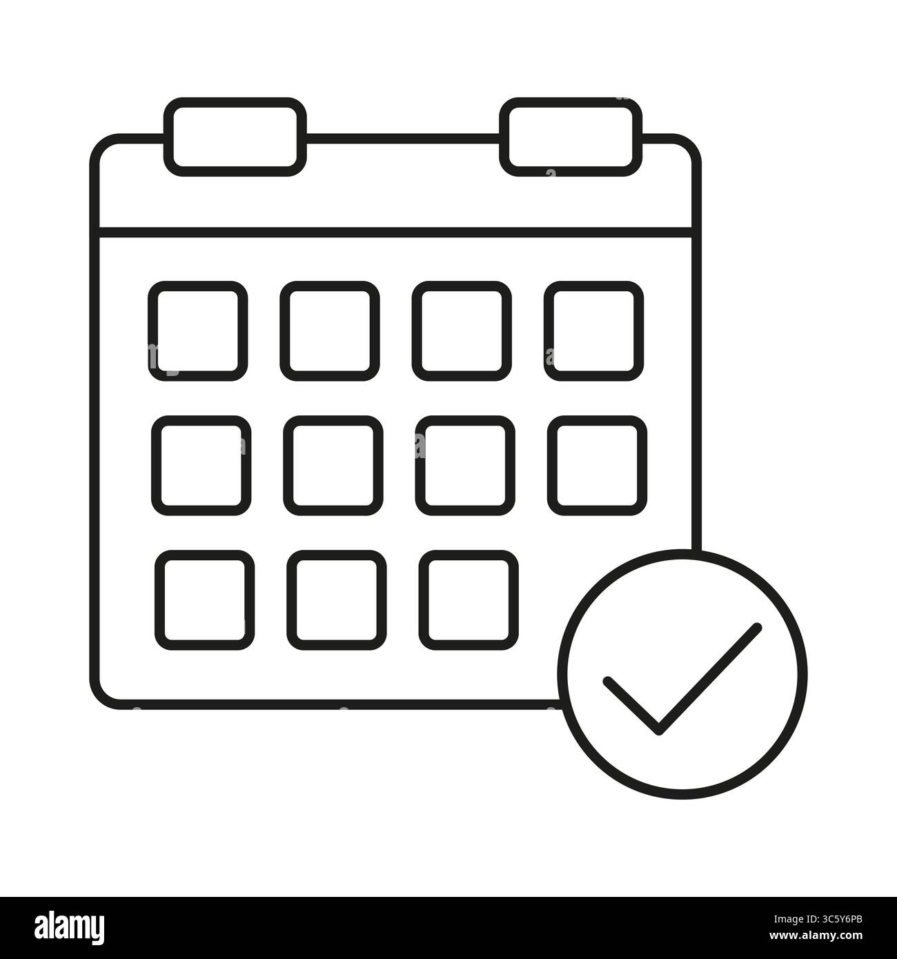 Kalendersymbol. Symbol Ereignis abgeschlossen. Datum bestätigt Vektor. Zeitplan für Aufgabe erledigt. Stock Vektor