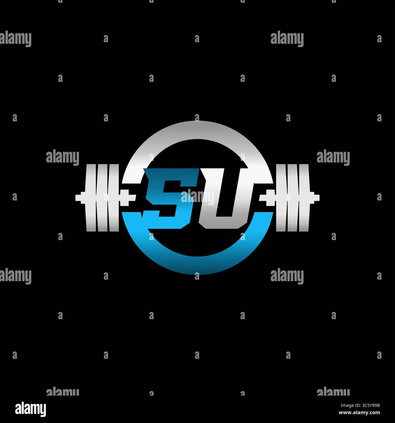 Fitness Gym Logo Anfangsbuchstabe SU mit Hantel und Kreisvektorgrafik Stock Vektor