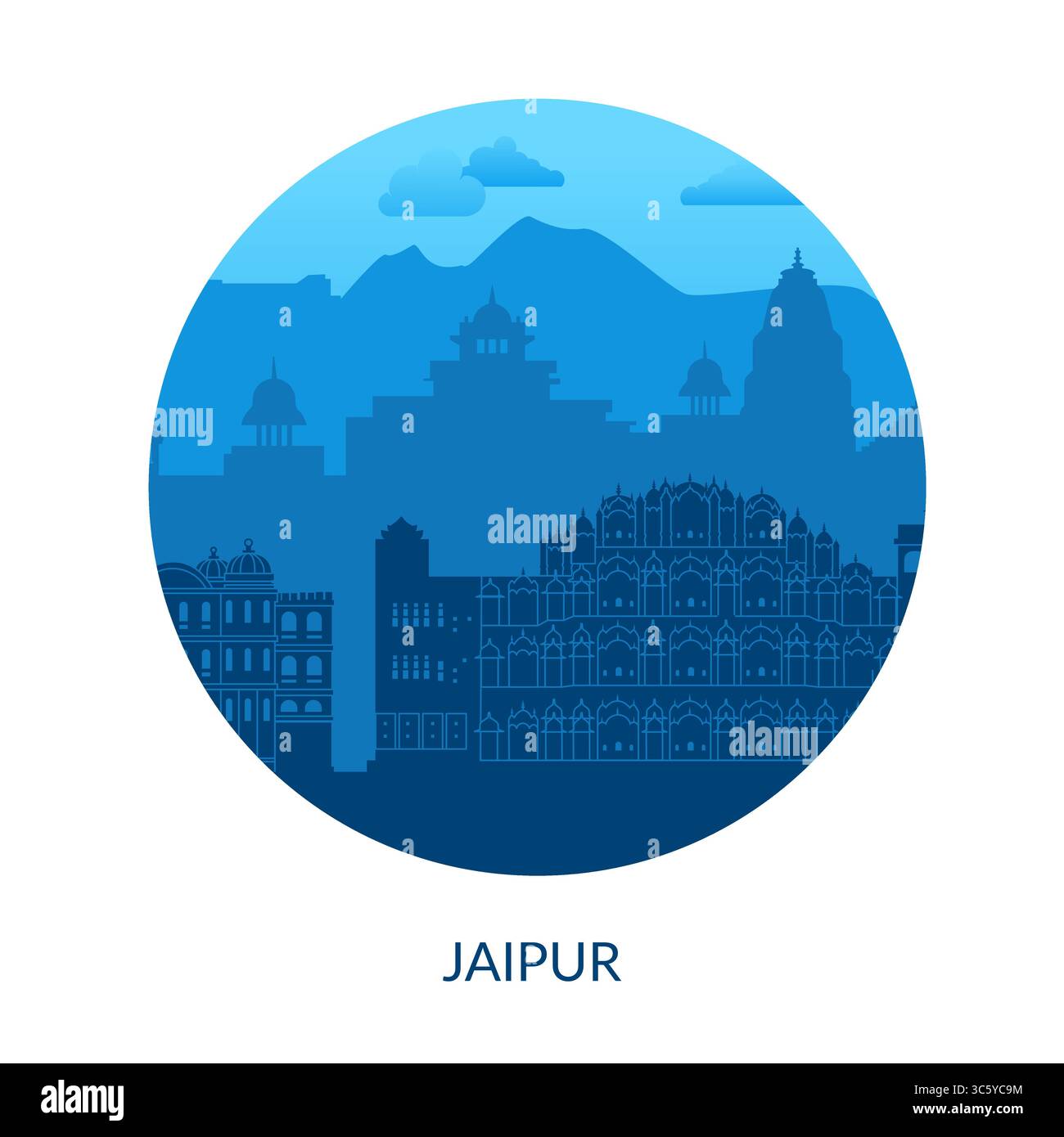 Jaipur Stadtbild Eine atemberaubende künstlerische Silhouette, die die Schönheit der rosa Stadt repräsentiert Stock Vektor