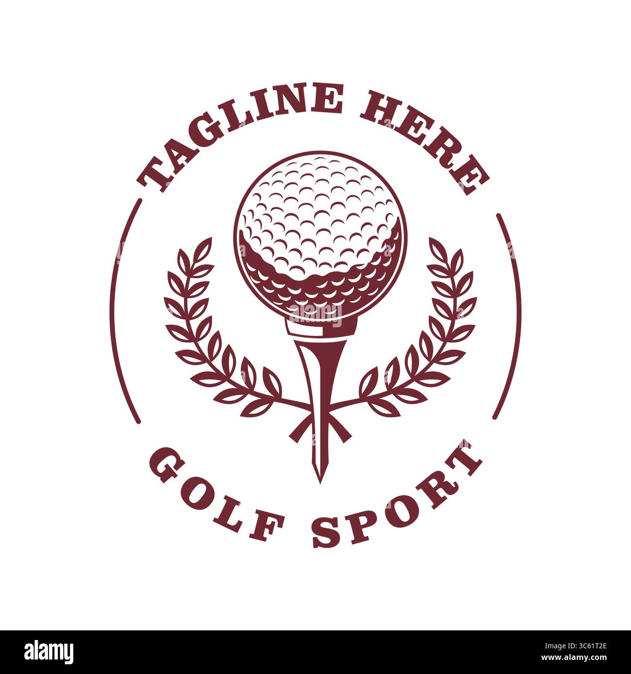 Klassisches Golf Sport Logo Lorbeerkranz-Emblem mit Golfball auf T-Shirt in kreisförmigem Abzeichen Stock Vektor