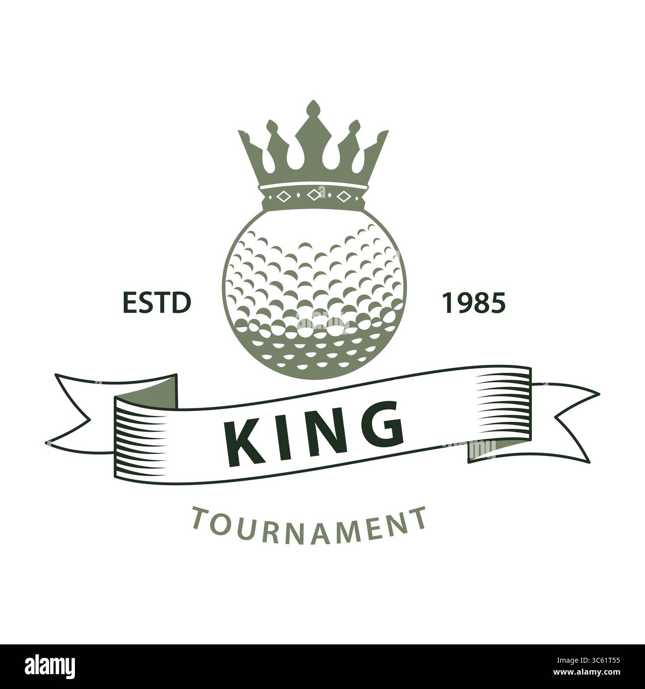 Vintage-Golfturnier-Logo mit Krone und Ribbon King Championship Emblem Stock Vektor