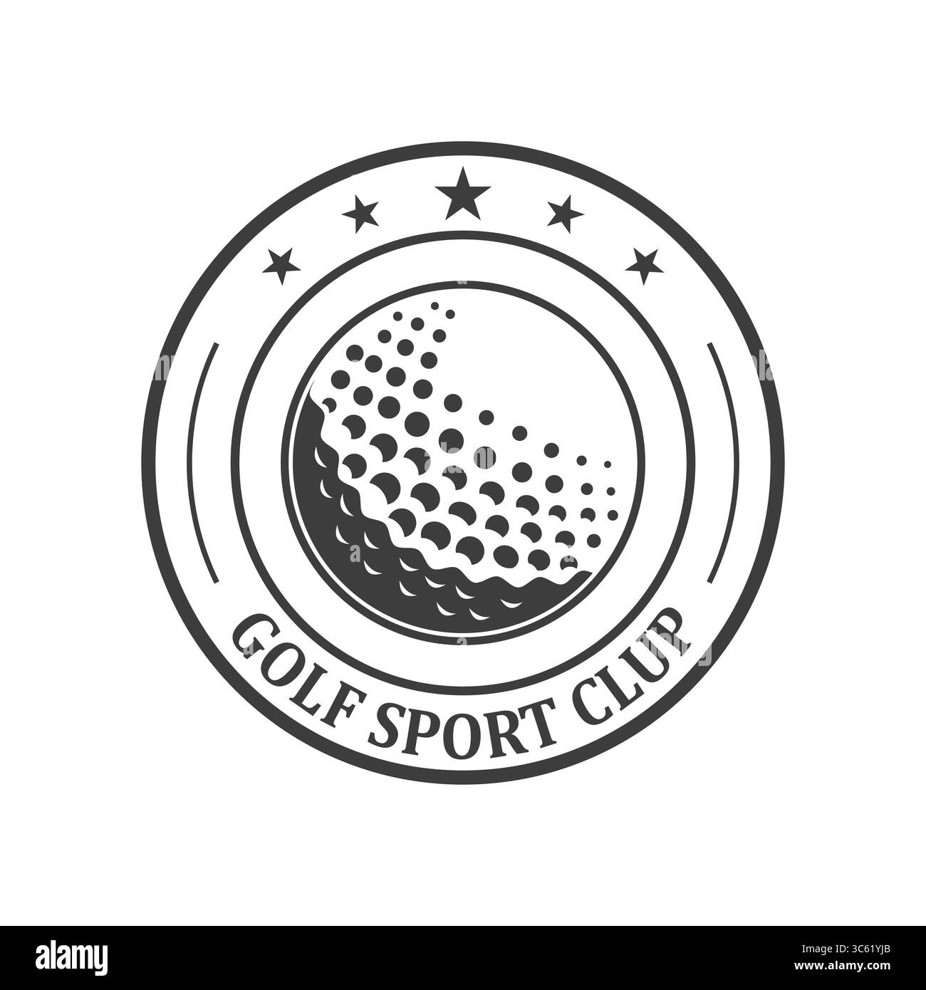 Einfarbiges Golf Club-Logo mit Ball und Sternen – Sport-Emblem-Emblem-Design Stock Vektor