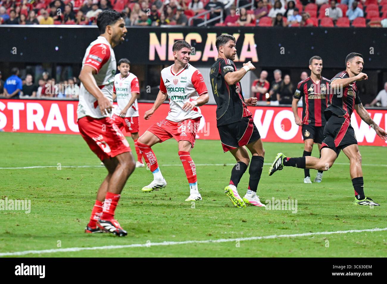 ATLANTA, GA – JULY 30: Tomas Badaloni #9 of Necaxa reacts after scoring a second-half goal during the Leagues Club match between Club Necaxa and Atlanta United FC on July 30th, 2025 at Mercedes-Benz Stadium in Atlanta, GA. (Photo by Rich von Biberstein/Icon Sportswire) (Icon Sportswire via AP Images) Stockfoto