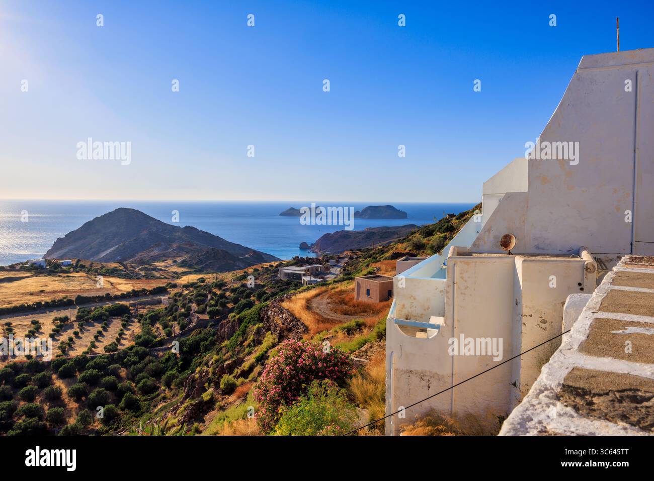 Blick vom Dorf Plaka, Milos, Griechenland Stockfoto