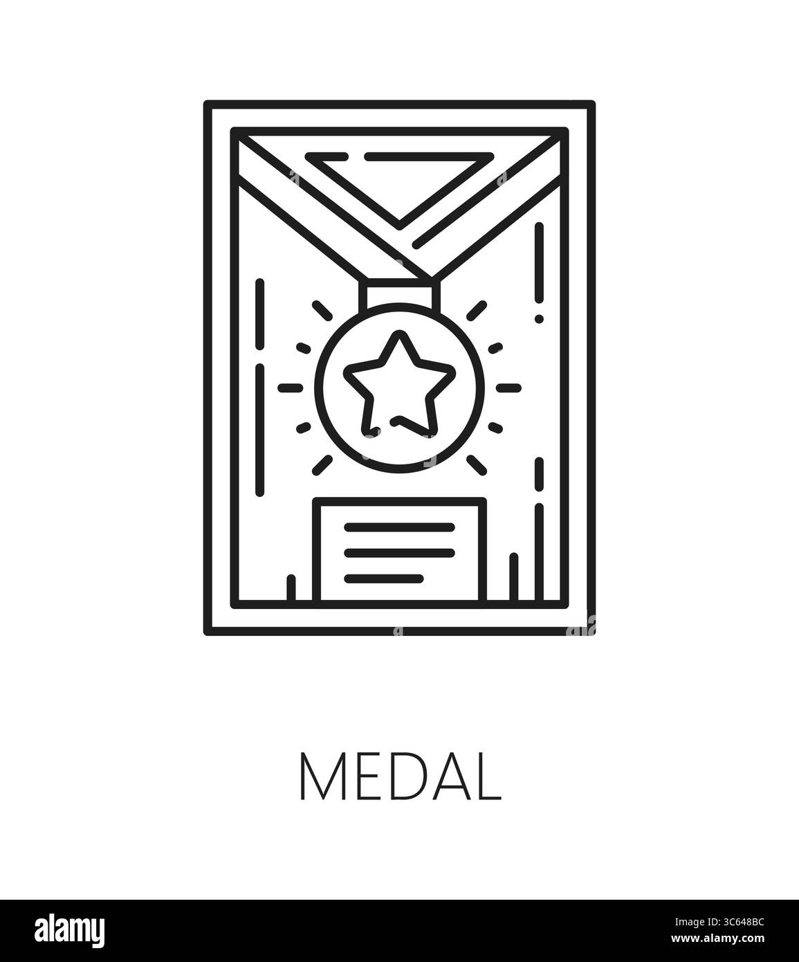 Medaillenmuseum Ausstellungslinie Symbol oder Symbol. Sport Trophäe Museum Galerie dünne Linie Vektor Icon, Ausstellung lineares Zeichen. Zeigen Sie das Symbol des umrissenen Piktogramms mit der Siegermedaille im Rahmen Stock Vektor