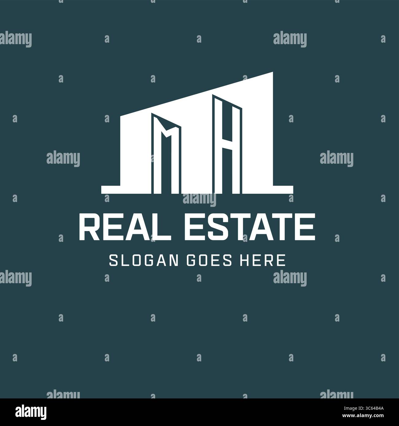 Erstes MH-Logo für Immobilien mit einfacher Gebäudesymbol-Design-Ideen-Vektorgrafik Stock Vektor