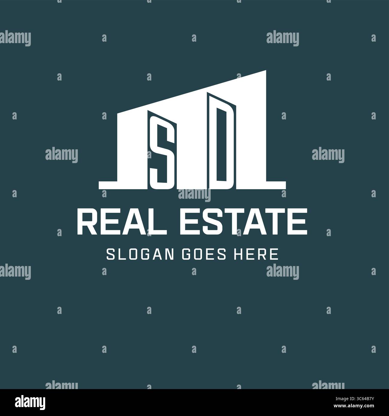 Ursprüngliches SD-Logo für Immobilien mit einfacher Gebäudesymbol-Design-Vektorgrafik Stock Vektor