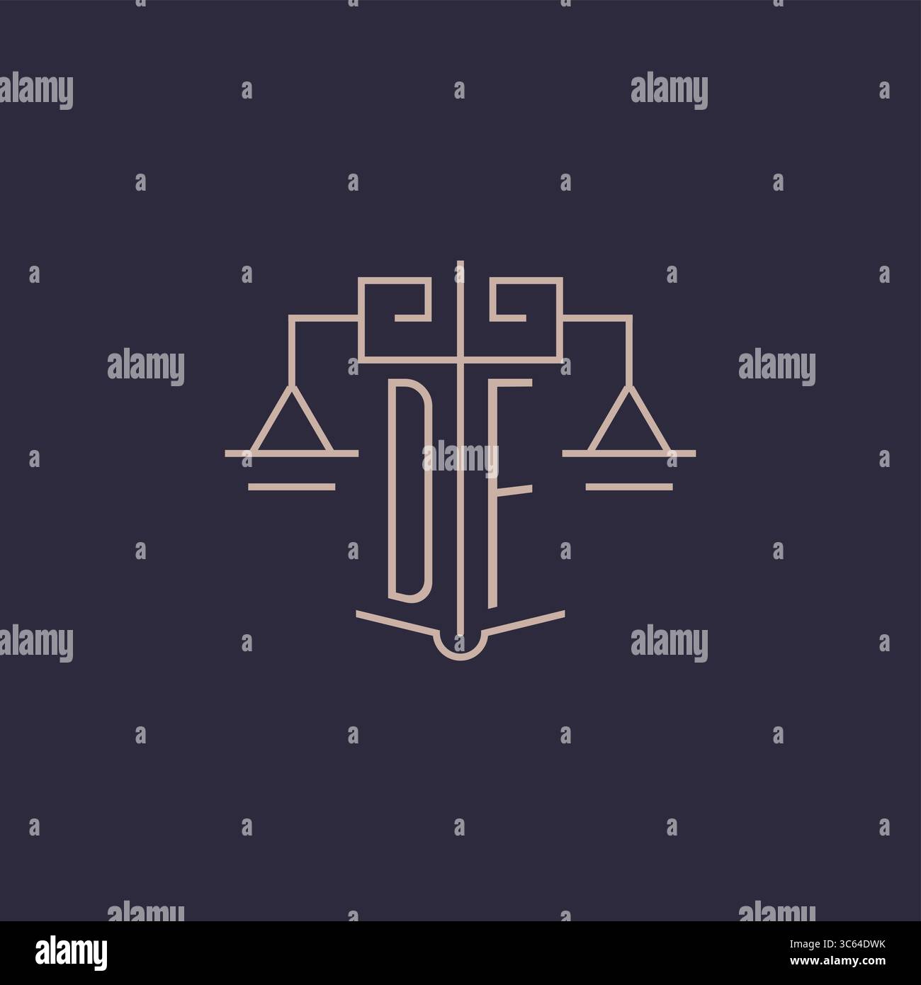 Initial Letter DF-Logo mit Skala der Gerechtigkeit luxuriöser geometrischer Design-Stil Vektorgrafik Stock Vektor