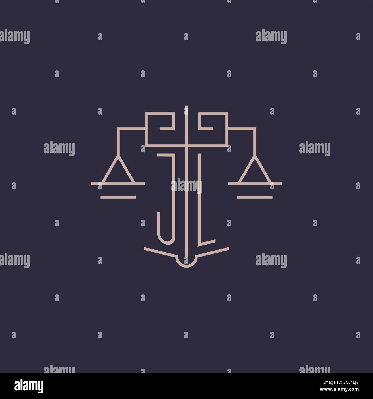 Initial Letter JL Logo mit Skala of Justice luxuriöser geometrischer Design-Stil Vektorgrafik Stock Vektor