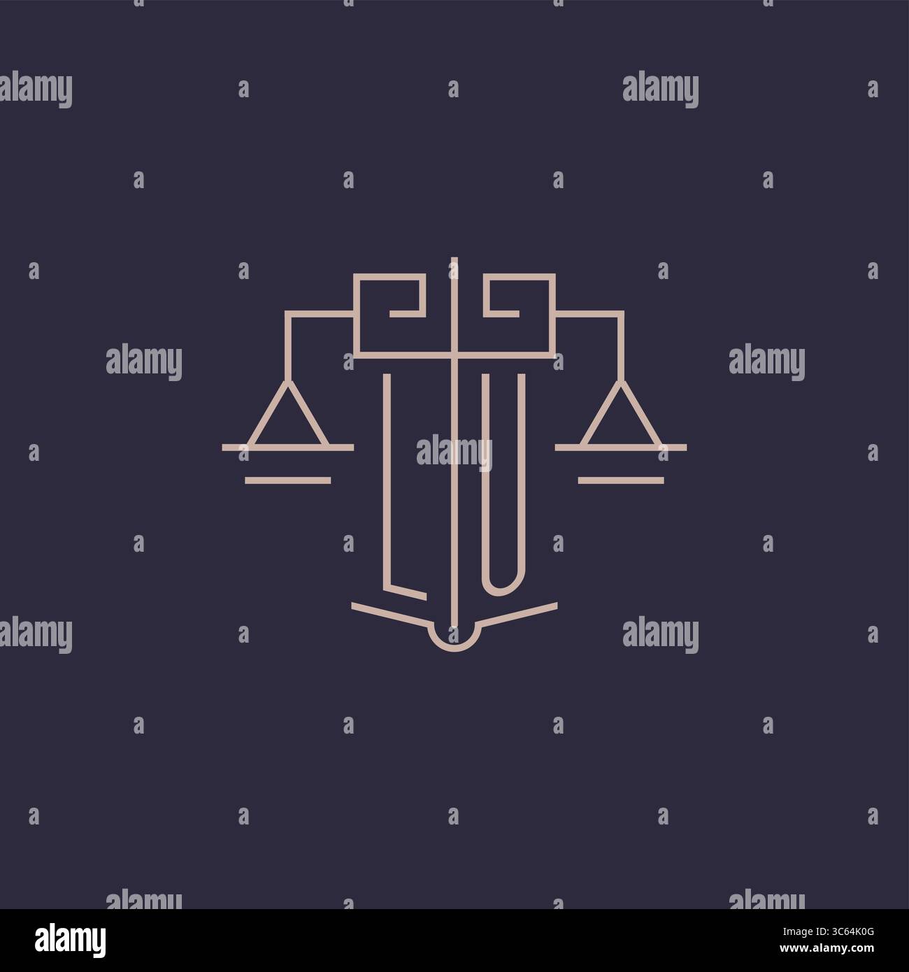 Initial Letter LU Logo mit Skala of Justice luxuriöser geometrischer Design-Vektorgrafik Stock Vektor