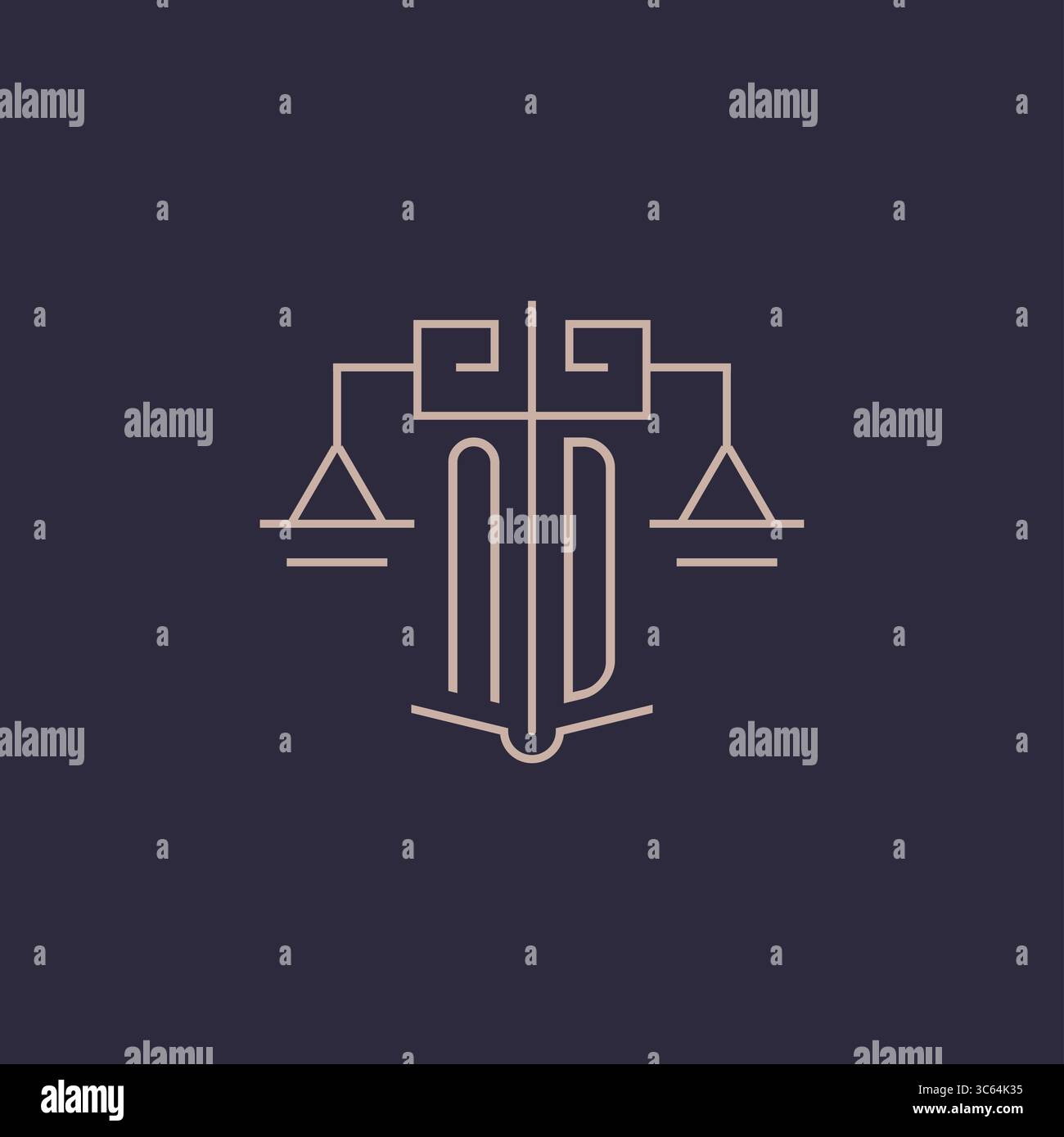 Initial Letter ND Logo mit Skala of Justice luxuriöser geometrischer Design-Stil Vektorgrafik Stock Vektor
