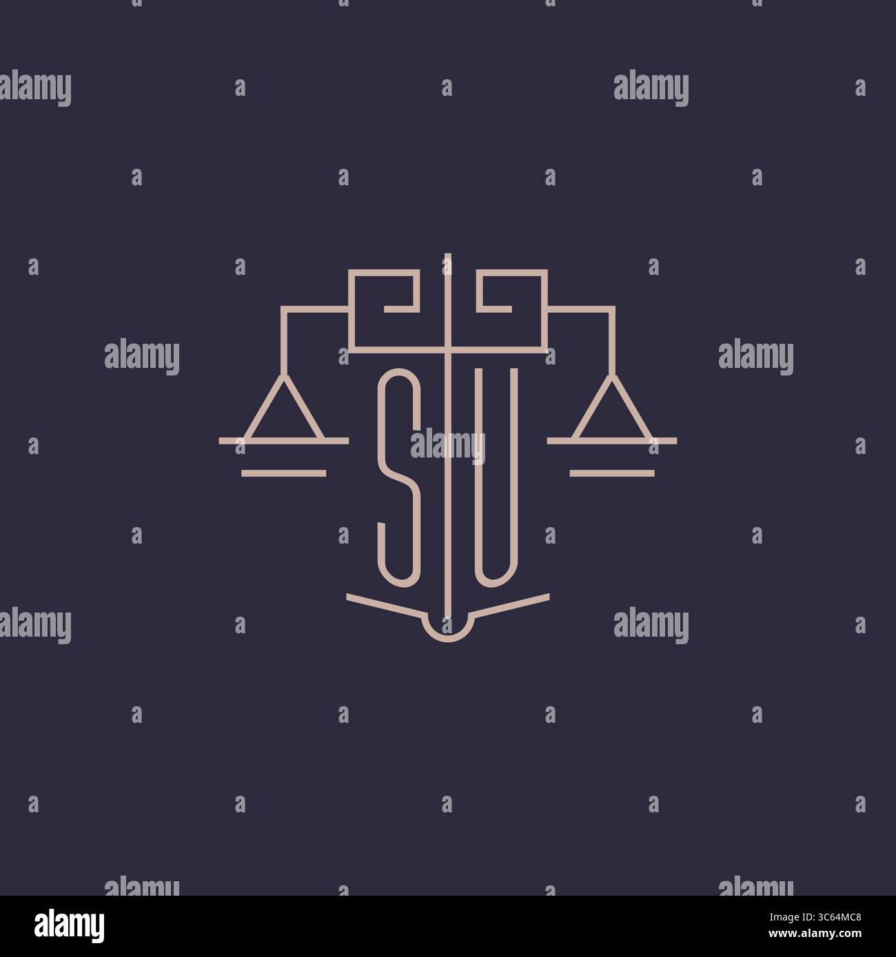 Initial Letter SU Logo mit Skala of Justice luxuriöser geometrischer Design-Vektorgrafik Stock Vektor
