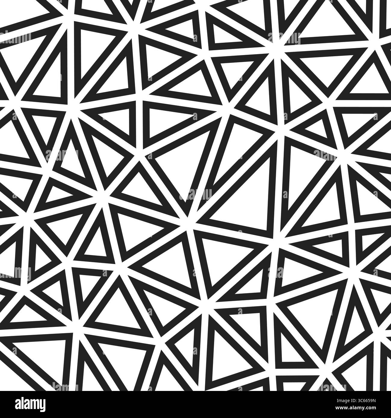 Dreieck formt den Hintergrund. Mittlere Dreiecke. Schwarz-weiß-Stil. Geometrische Formen umrissen. Wiederholbares Muster. Schwarzweißkontrast. Stock Vektor