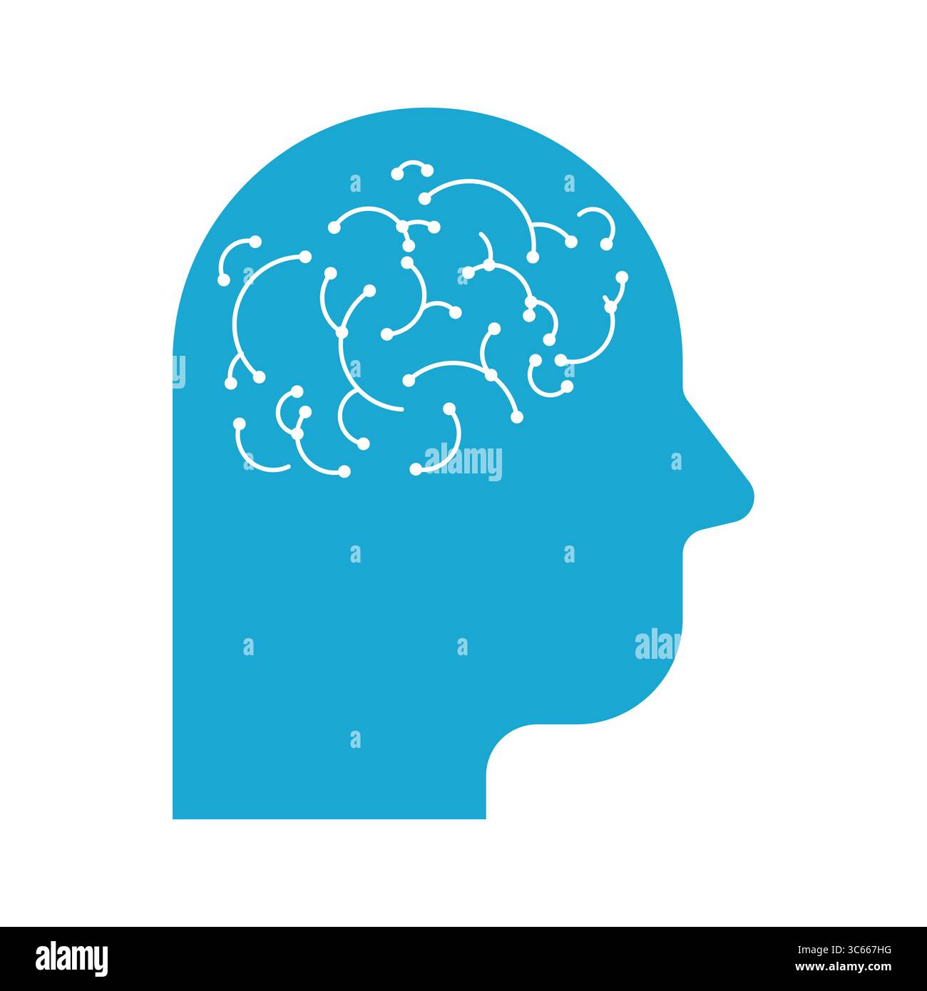 Abstrakter blauer menschlicher Kopf mit sichtbaren neuronalen Netzlinien. Ideal für KI, Psychologie, Technik und Hirnwissenschaften. Stock Vektor