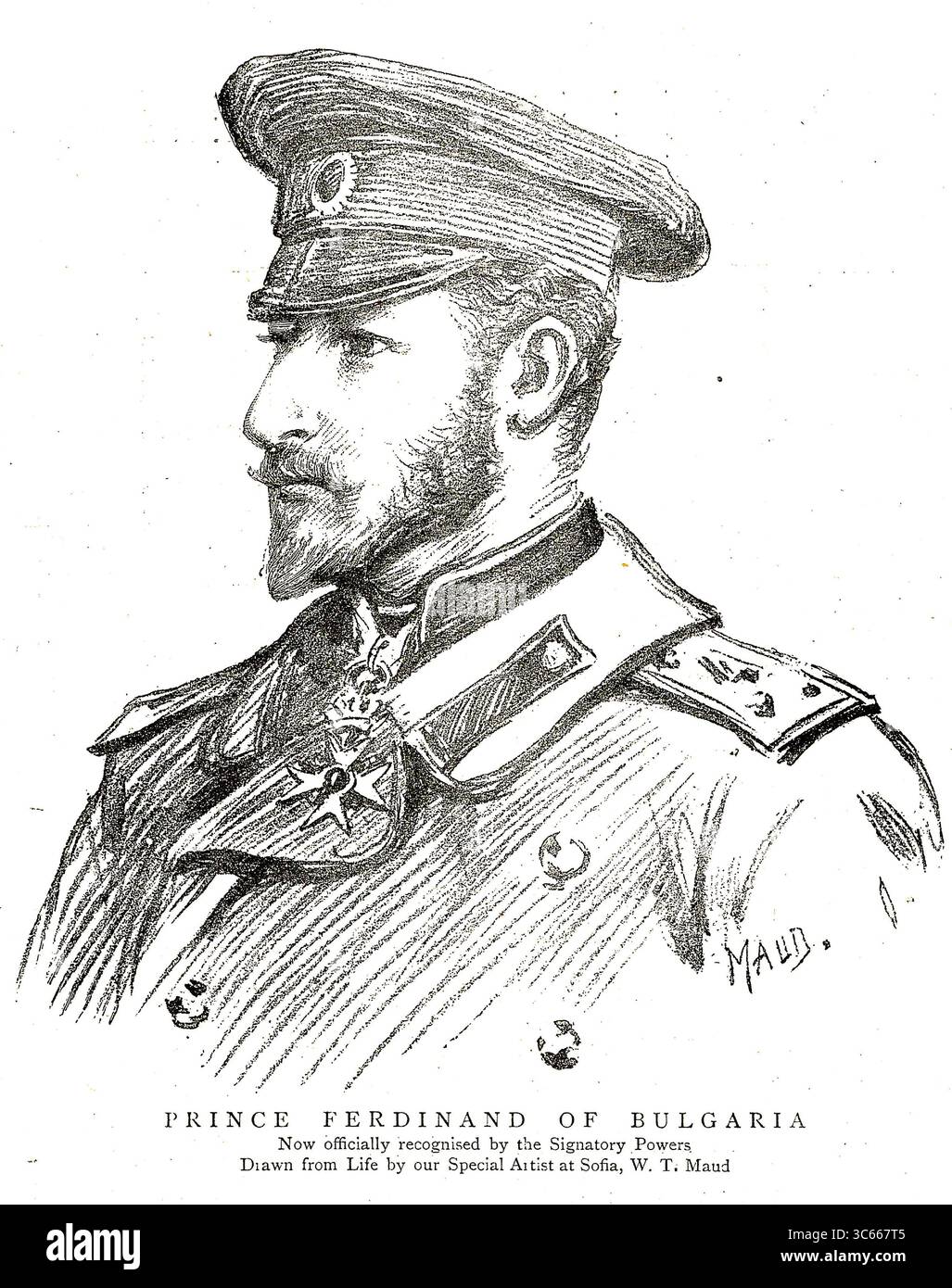 1896 Zeichnung von Ferdinand I. (Ferdinand Maximilian Karl Leopold Maria; 26. Februar 1861 – 10. September 1948) Prinz von Bulgarien von 1887 bis 1908 und Zar von Bulgarien von 1908 bis zu seiner Abdankung 1918. Stockfoto