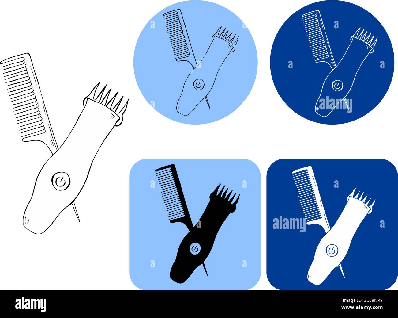 Logotyp für Friseurtrimmer und Kammaufsatz. Abbildung der grafischen Vektorfarbe. Lineare Vektorillustration aus Beauty- und Spa-Sammlung. Web und mobil Stock Vektor