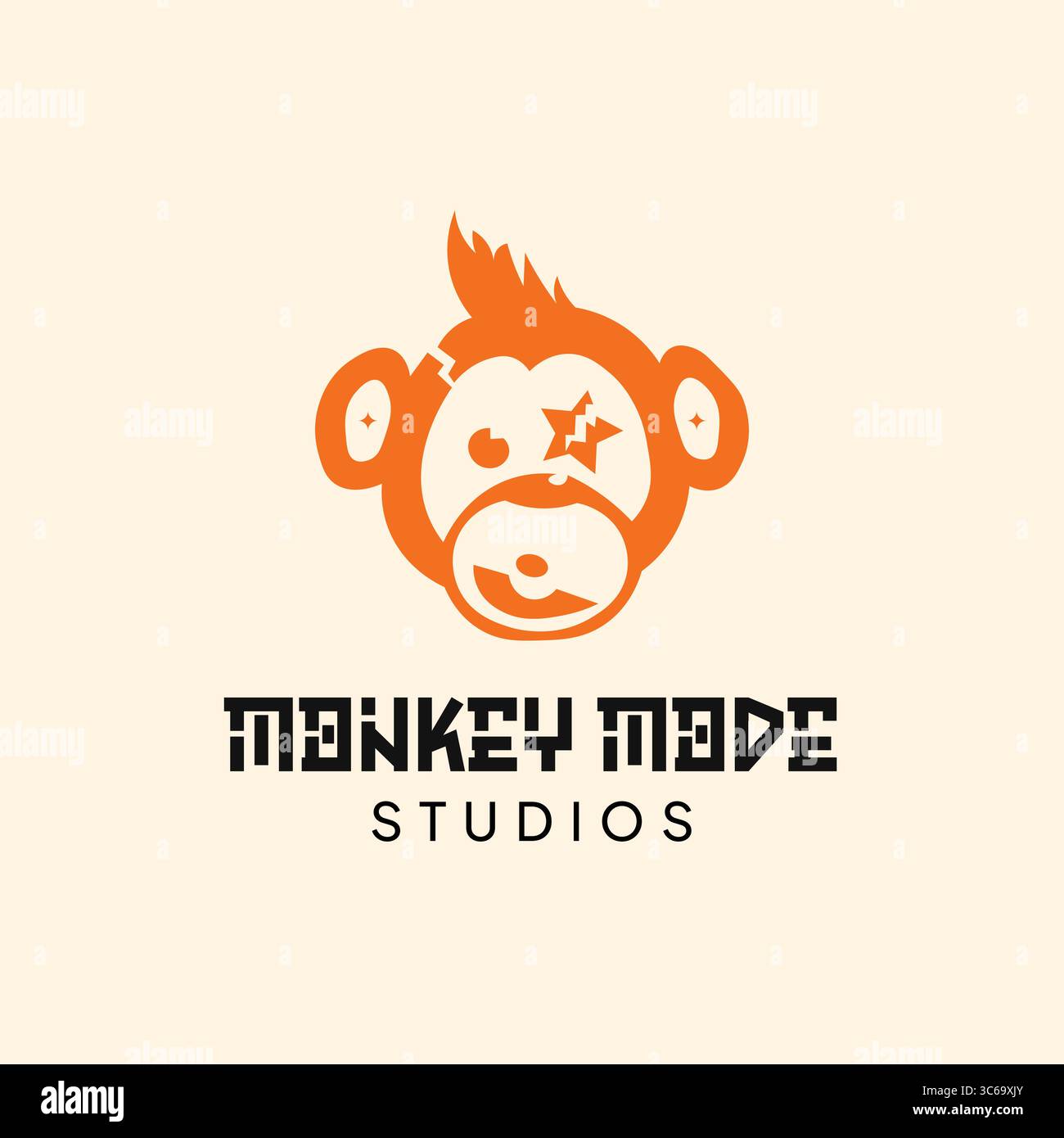 Monkey Mode Studios Logo-Vorlage – Creative Mascot Branding Design Stock Vektor