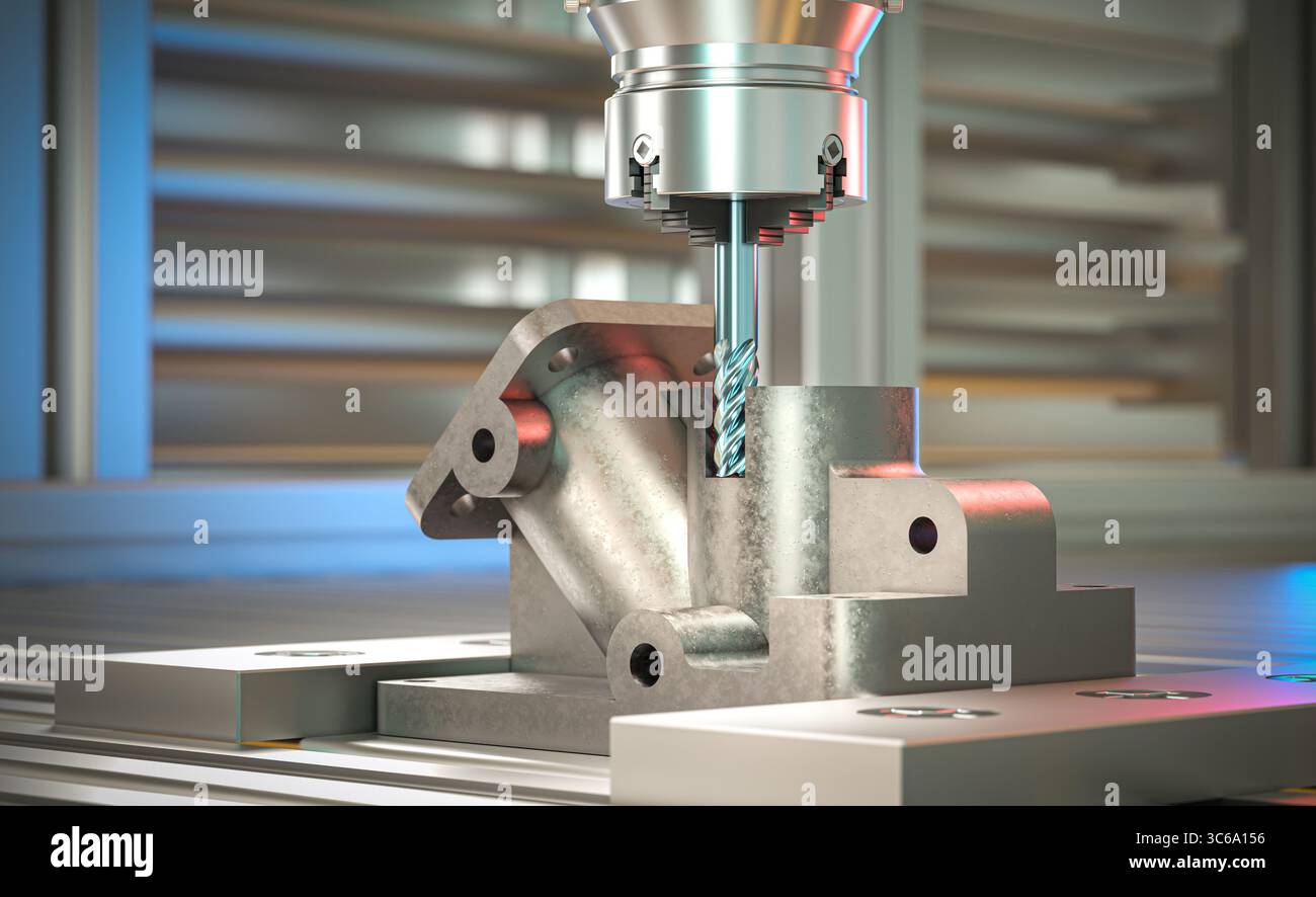Metallbearbeitung cnc-Fräsmaschine Schneiden von Metall 3D Stockfoto