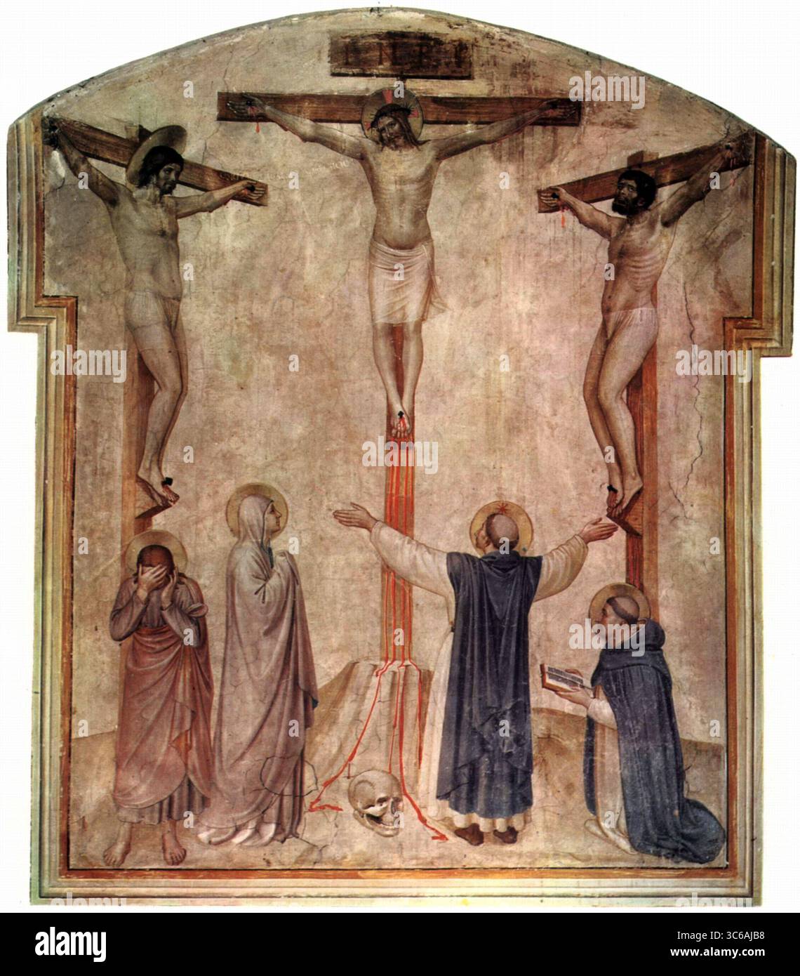 Christus mit den zwei Dieben - Fresco von fra Angelico Stockfoto