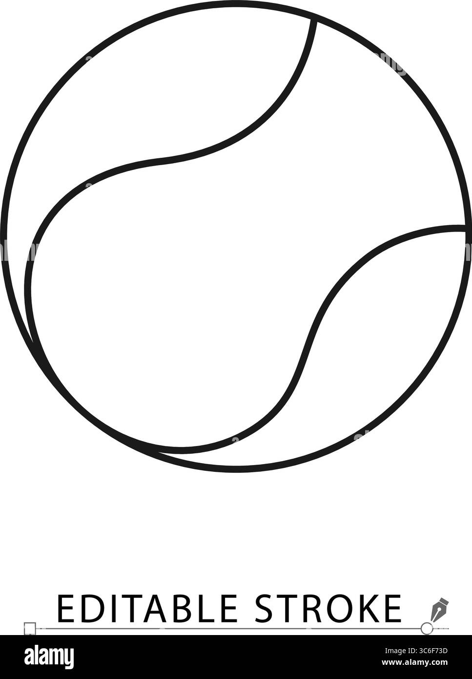 Eine Tennisball-Ikone im minimalistischen Stil mit bearbeitbarem Strich. Sportausrüstung, Outdoor-Spiel, körperliche Aktivität, Wettkampfobjekt, runde Form Stock Vektor