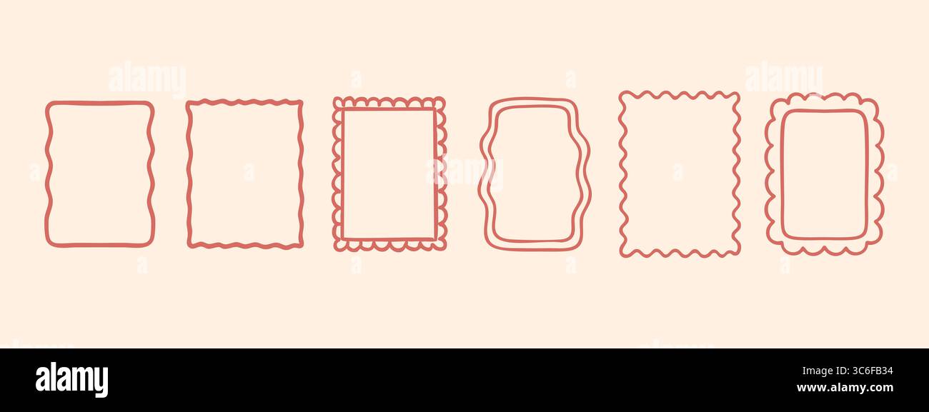 Skurrile, rechteckige Kritzelränder mit Kurvenumrissen und lustigen Ecken. Ideal für Planervorlagen, Einladungen oder Schularbeitsblätter Stock Vektor