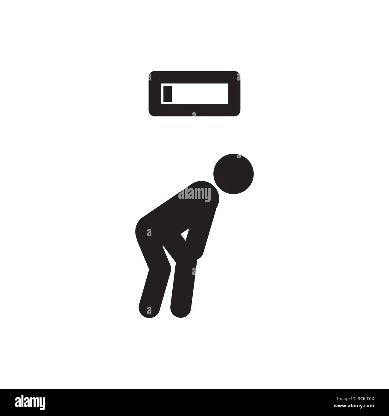 Niedrigenergiebigkeit. Symbol „Akku leer“. Abbildung des Ermüdungszustands. Vektorintegritätskonzept. Stock Vektor