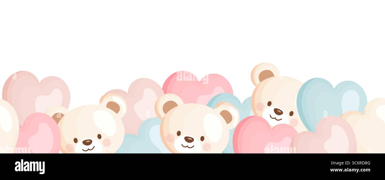 Nahtloser Rand mit großen Herzballons und Teddybären Stock Vektor