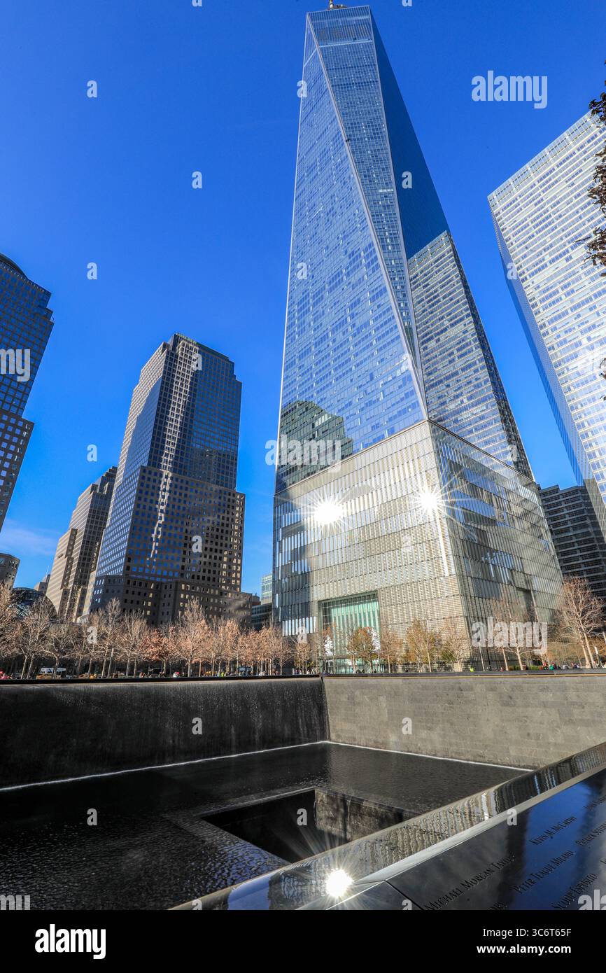 Blick auf die Gedenkstätte von 911 in Manhattan, New York Stockfoto