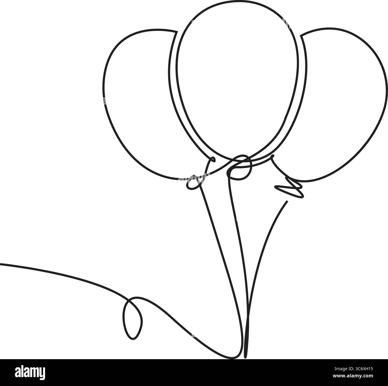 Einzelne Linie schwimmende Ballons Geburtstag linearer Ballon einfache Ballons Linie Art. Vektor-Illustration. Stock Vektor